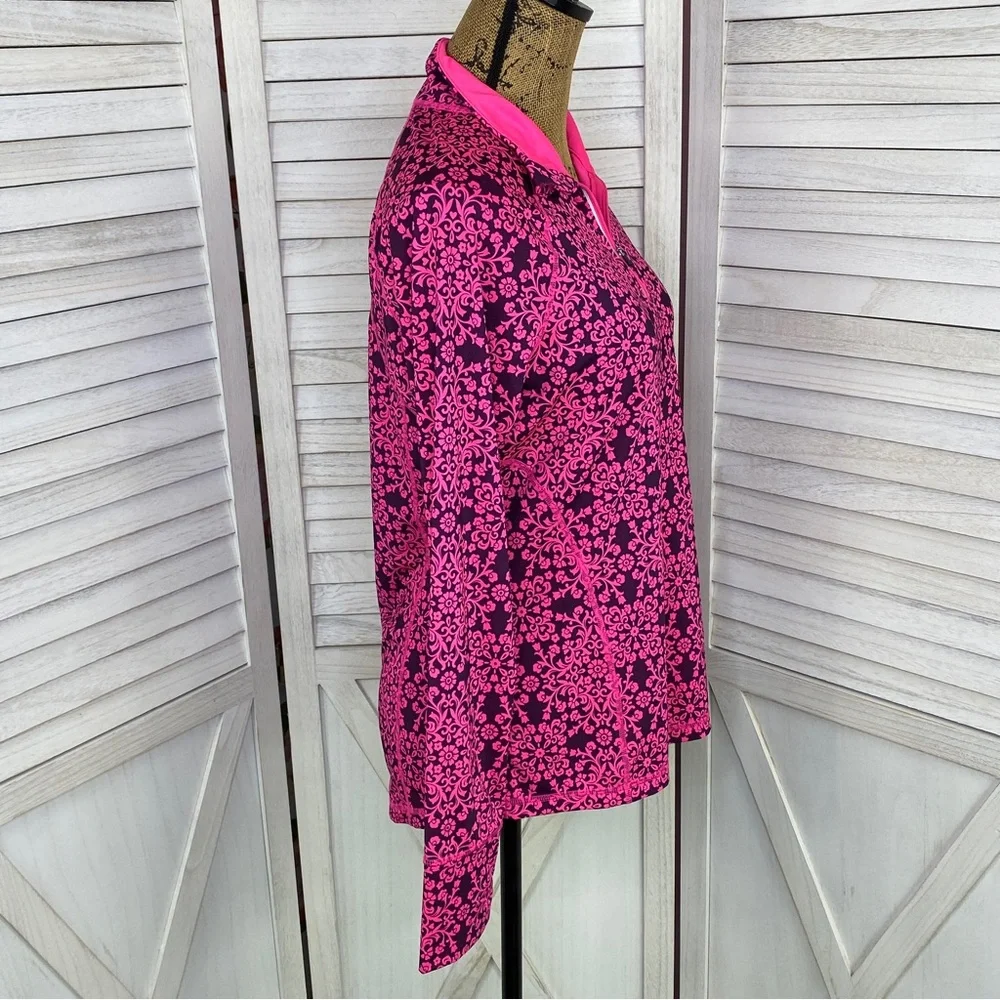 Ideology Floral Damask Print Quarter Zip Athletic Top Purple Pink Medium - Picture 3 of 14
